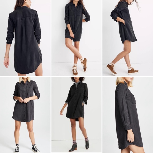 MADEWELL Washed Black Denim Long Sleeve Button Front Shirtdress - Picture 14 of 14